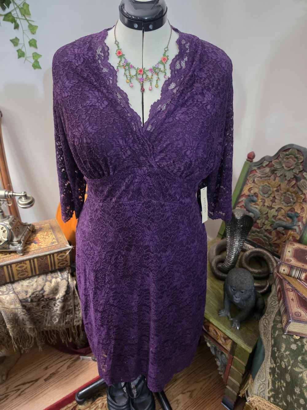 Kiyonna Deep Purple Lace Midi Dress